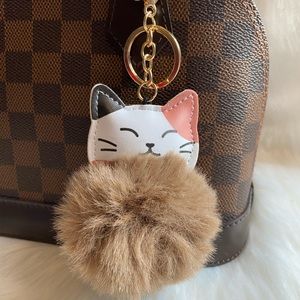 Calico cat bag charm Keychain Pom Pom